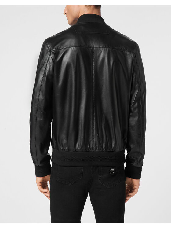 PHILIPP PLEIN PHILIPP PLEIN Kurtka skórzana 9485 Czarny Regular Fit