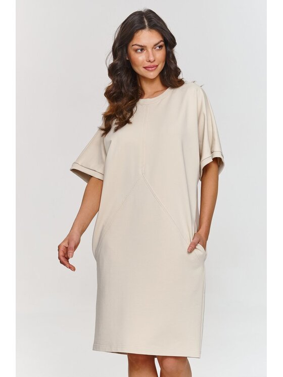 Makadamia Makadamia Sukienka codzienna M864 Beżowy Comfortable Fit