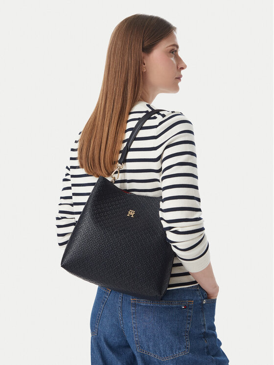 Tommy Hilfiger Tommy Hilfiger Torebka Th Icon Shoulder Bag Mono AW0AW19000 Granatowy