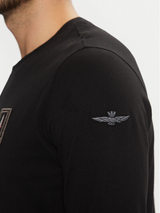 Aeronautica Militare Aeronautica Militare Majica z dolgimi rokavi 242TS2317J489 Črna Regular Fit