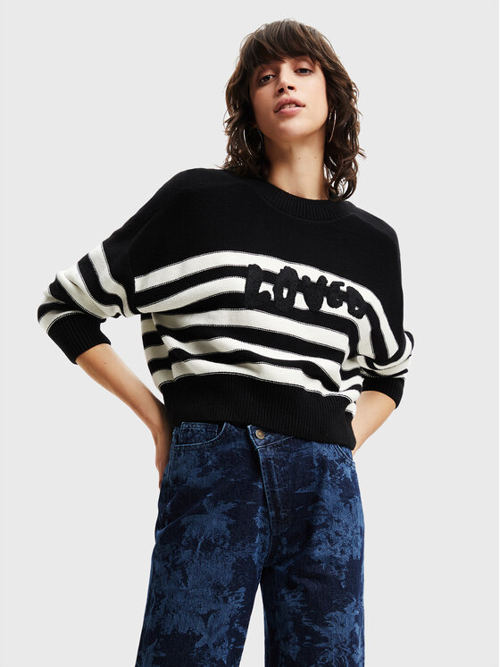 Desigual Pulover Anais 22WWJF26 Negru Loose Fit