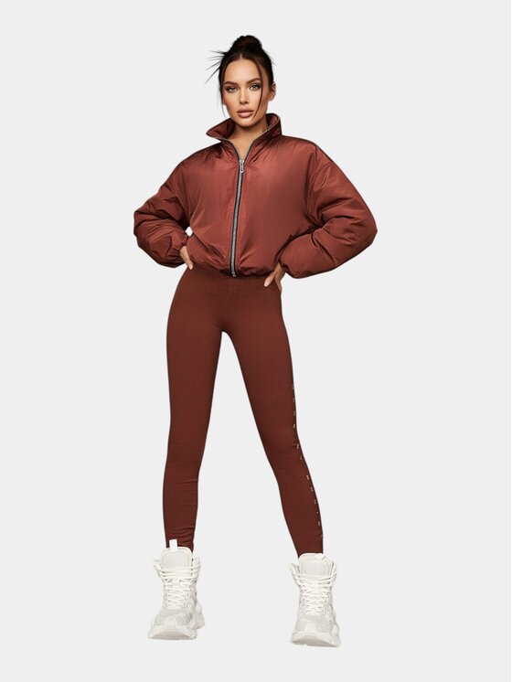 MADE BY SOCIETY MADE BY SOCIETY Spodnie materiałowe Pantaloni leggings - P26786 Brązowy Basic Fit