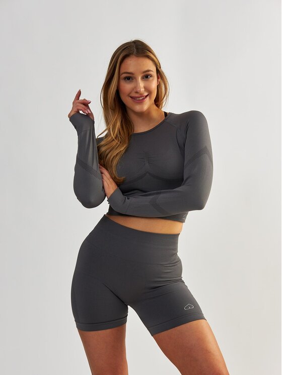 BeShaped BeShaped Longsleeve Sportowy Power Up! Szary Shaping Fit