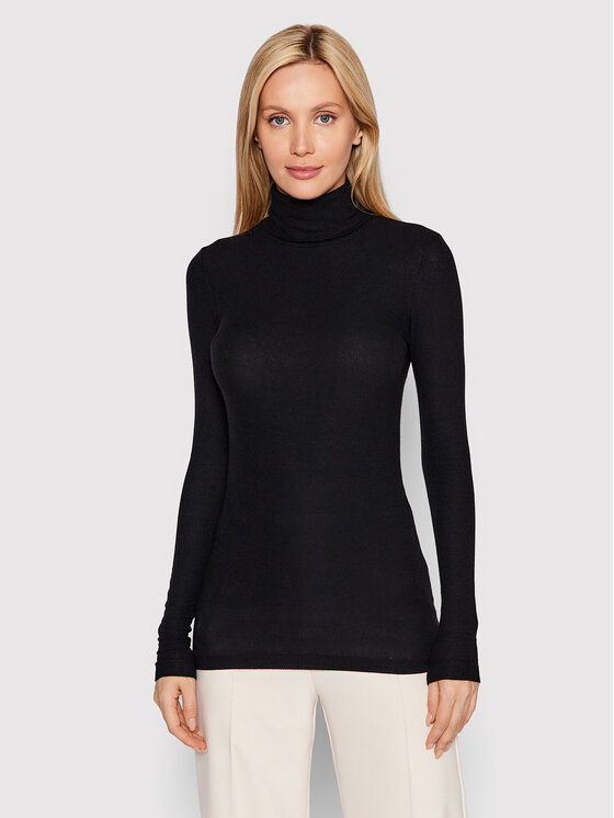 Bruuns Bazaar Bluză cu gât Angela Roll BBW1070 Negru Slim Fit