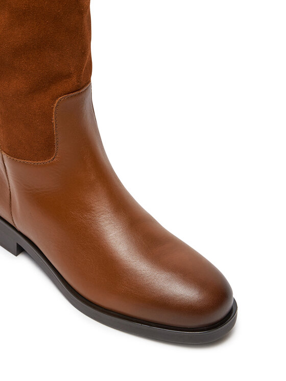 Tommy Hilfiger Tommy Hilfiger Čizme ispod koljena Th Stud Leather Mix Long Boot FW0FW08341 Smeđa