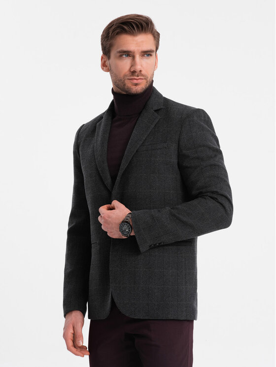 Ombre Ombre Marynarka OM-BLZB-0119 Czarny Regular Fit