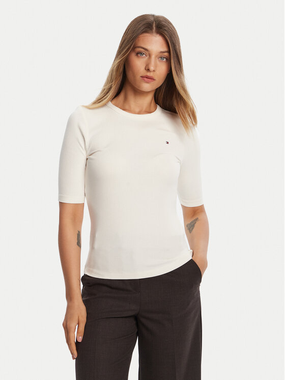 Tommy Hilfiger Tommy Hilfiger Majica WW0WW47308 Écru Slim Fit