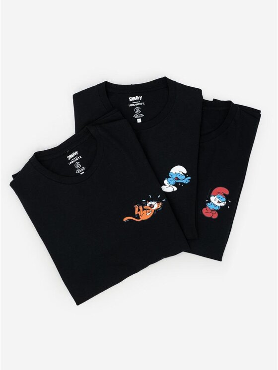 Komplet 3 t-shirtów, rozmiar XXL, Czarny, Zestaw 3 T-Shirtów Męskich Czarnych Smerfy Funny M