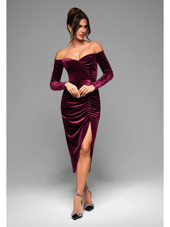 Ombre Ombre Sukienka koktajlowa LA-OM-DLR001 Bordowy Regular Fit