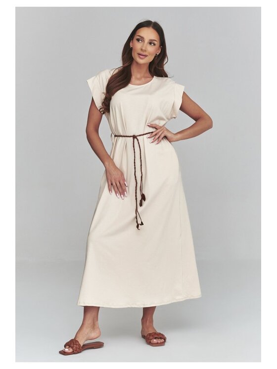 Makadamia Makadamia Sukienka codzienna C67 Beżowy Loose Fit