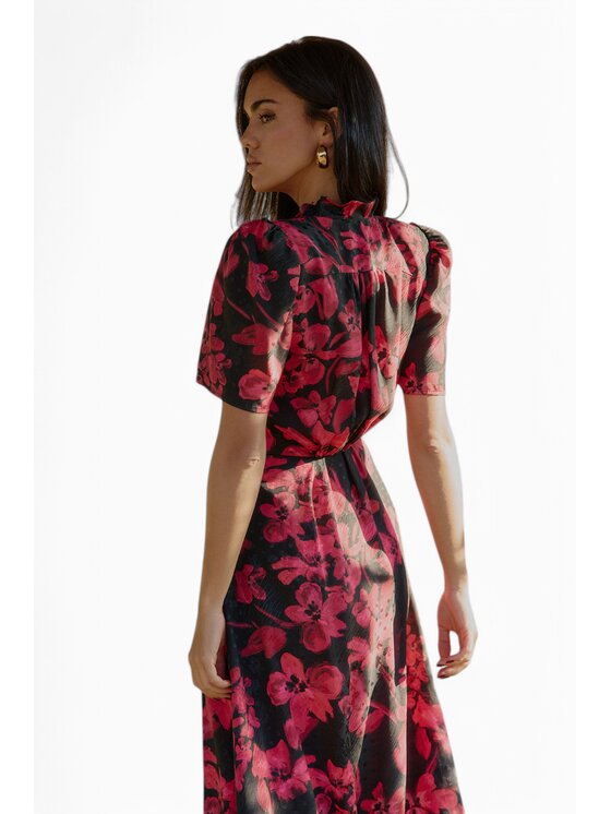 RÊVER DE MOI RÊVER DE MOI Sukienka codzienna ELENA RED FLOWER MIDI DRESS Czerwony Slim Fit