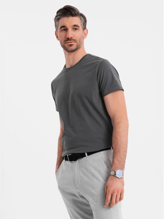 Ombre Ombre T-Shirt OM-TSBS-0236 Szary Regular Fit