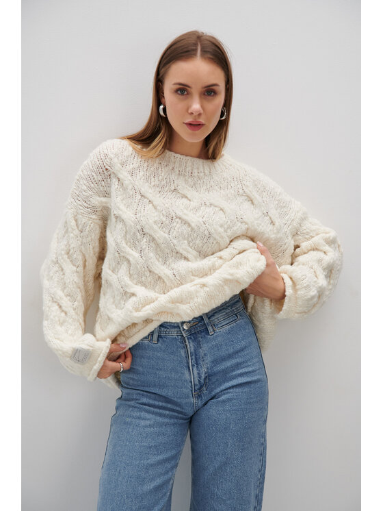 Fobya Fobya Sweter F1767 Écru Basic Fit