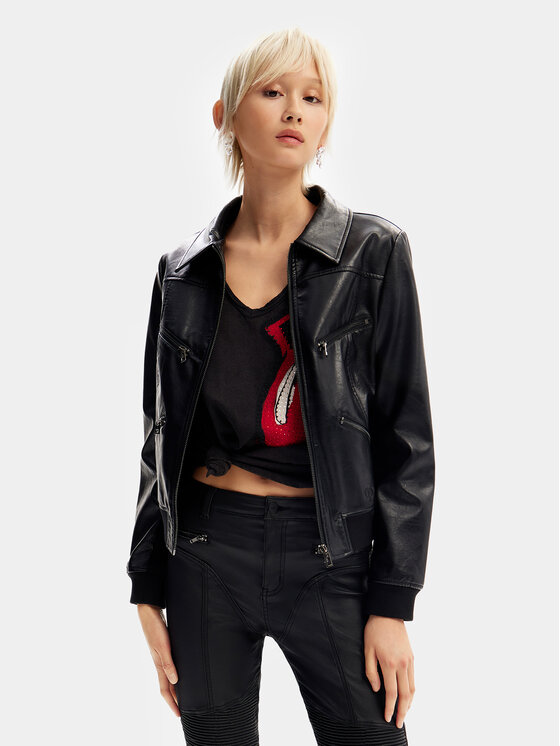 Desigual Desigual Hlače od imitacije kože Oslo 24SWPW26 Crna Slim Fit