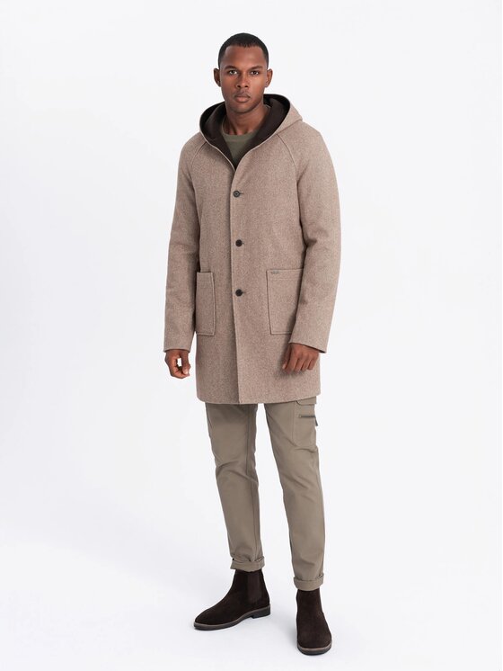 Ombre Ombre Płaszcz OM-COWC-0122 Beżowy Regular Fit