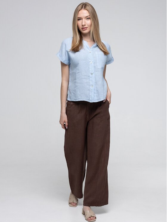Perso Perso Kalhoty z materiálu PTE266362F Hnědá Wide Leg