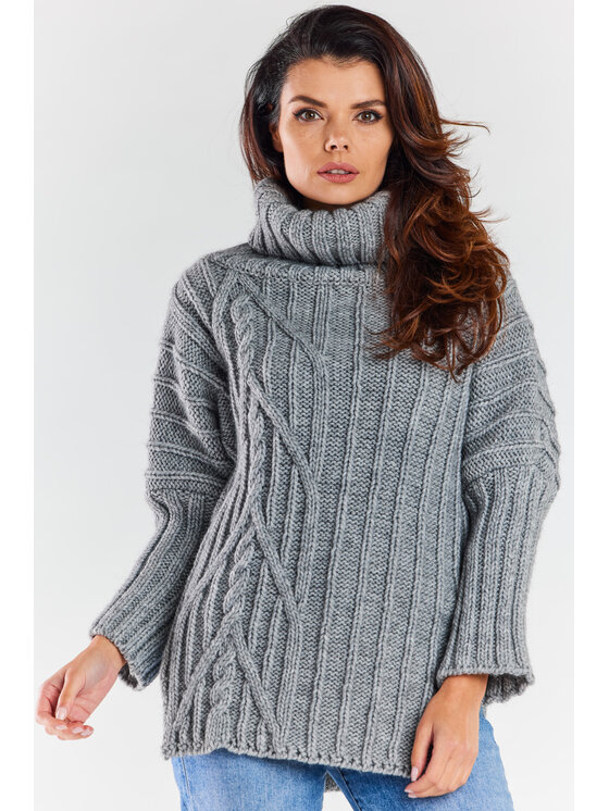 Awama Awama Sweter A477 Szary Basic Fit