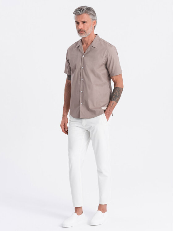 Ombre Ombre Koszula OM-SHSS-0168 Beżowy Regular Fit