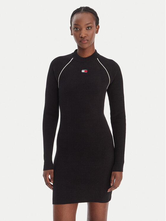 Tommy Jeans Rochie tricotată DW0DW21914 Negru Regular Fit