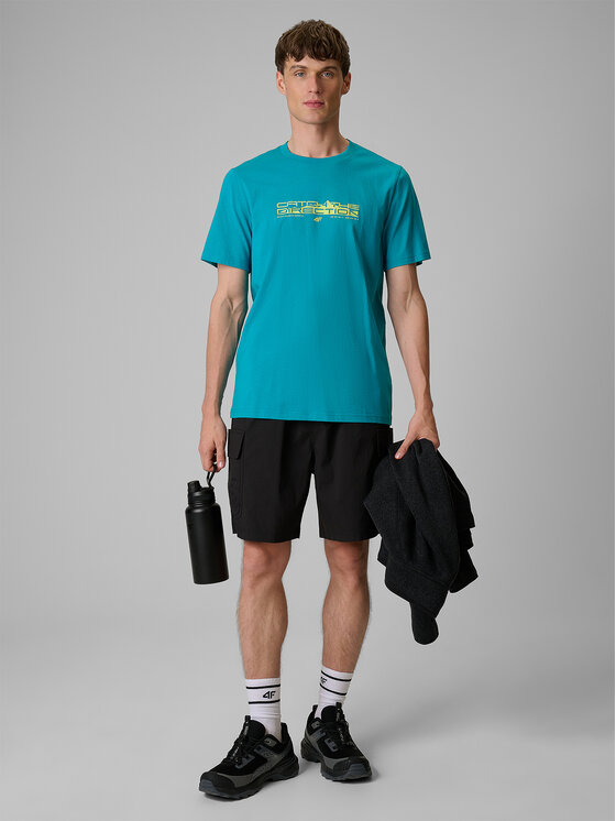 4F 4F T-Shirt TREKKING Turkusowy Regular Fit