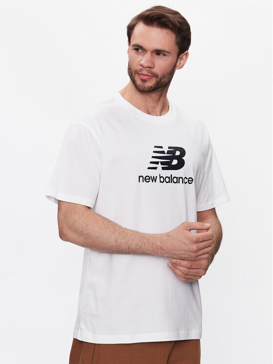 New Balance New Balance Marškinėliai Essentials Stacked Logo MT31541 Balta Relaxed Fit