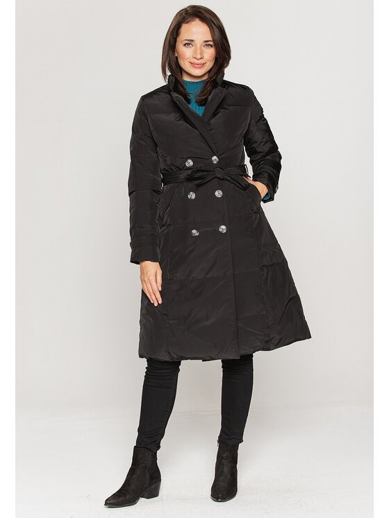 Perso Perso Zimní kabát puchowy wiązany Černá Slim Fit