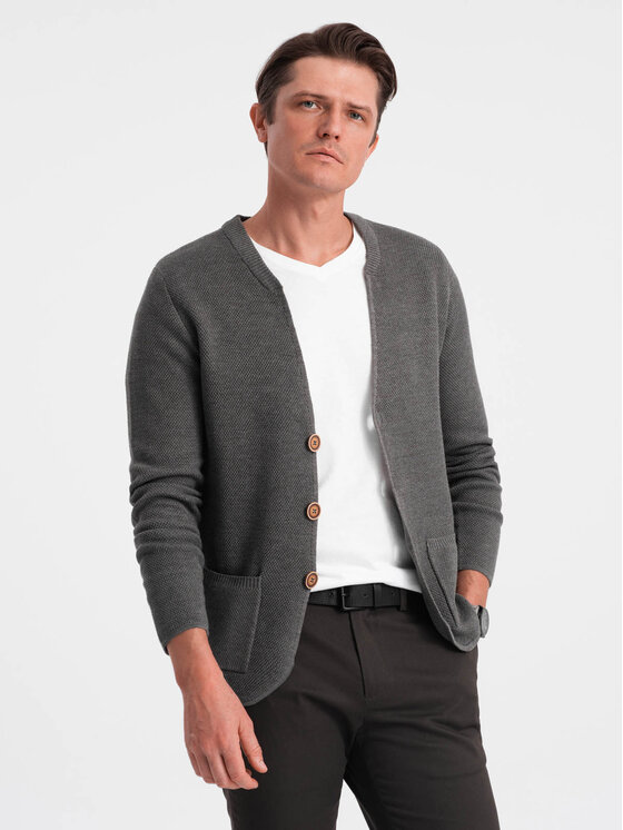 Ombre Ombre Kardigan OM-SWCD-0109 Šedá Regular Fit