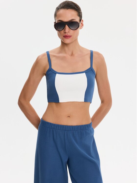 Nudyess Nudyess Top Alex z prążka Niebieski Slim Fit
