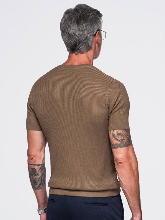 Ombre Ombre T-Shirt OM-TSCT-0304 Brązowy Slim Fit