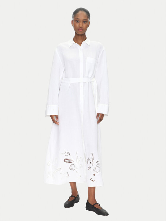 Tommy Hilfiger Tommy Hilfiger Rochie tip cămașă WW0WW45939 Alb Loose Fit