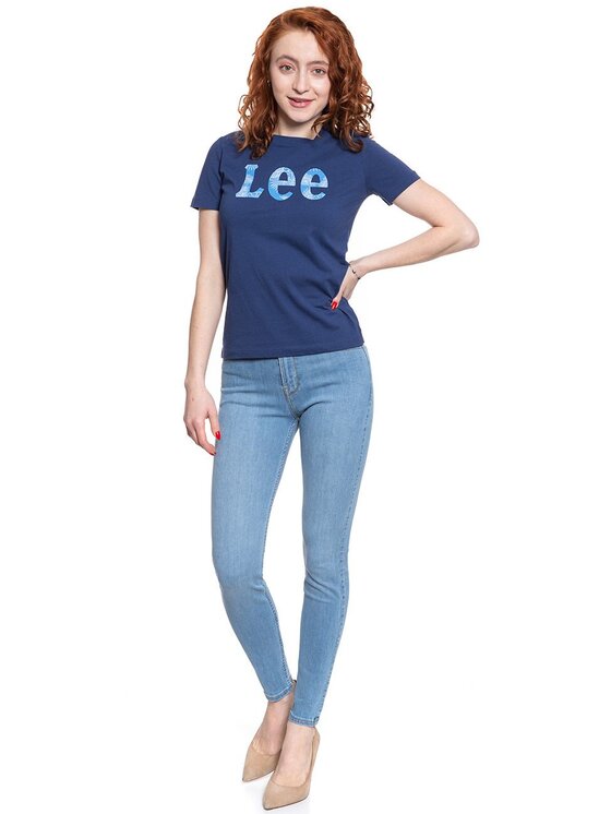 Lee Lee T-Shirt SLIM LOGO TEE Niebieski Slim Fit