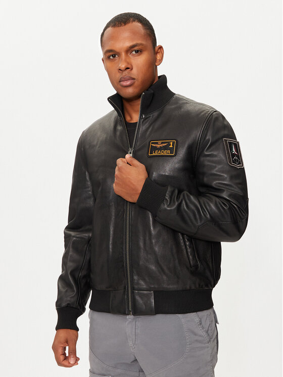 Aeronautica Militare Aeronautica Militare Kožená bunda 242PN949PL249 Čierna Regular Fit