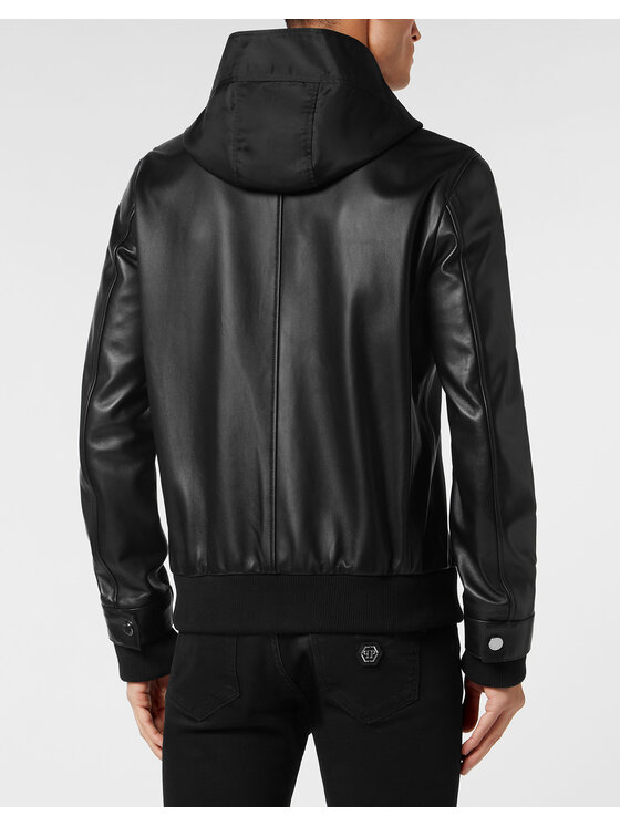 PHILIPP PLEIN PHILIPP PLEIN Kožená bunda 381 Černá Regular Fit