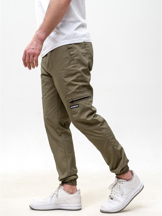 Jigga Wear Jigga Wear Spodnie materiałowe Ripstop oliwkowe 6 kieszeni 128286 Zielony Regular Fit