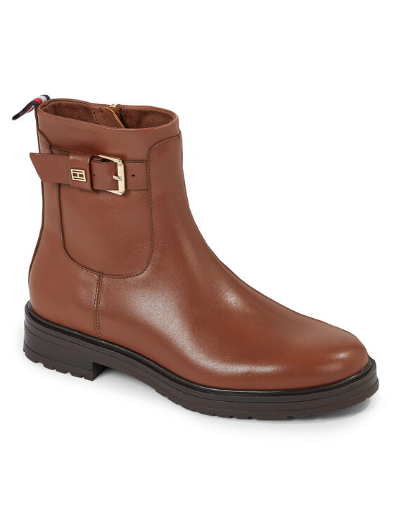Tommy Hilfiger Tommy Hilfiger Īsie zābaki Thermo Leather Belt Bootie FW0FW07479 Brūns