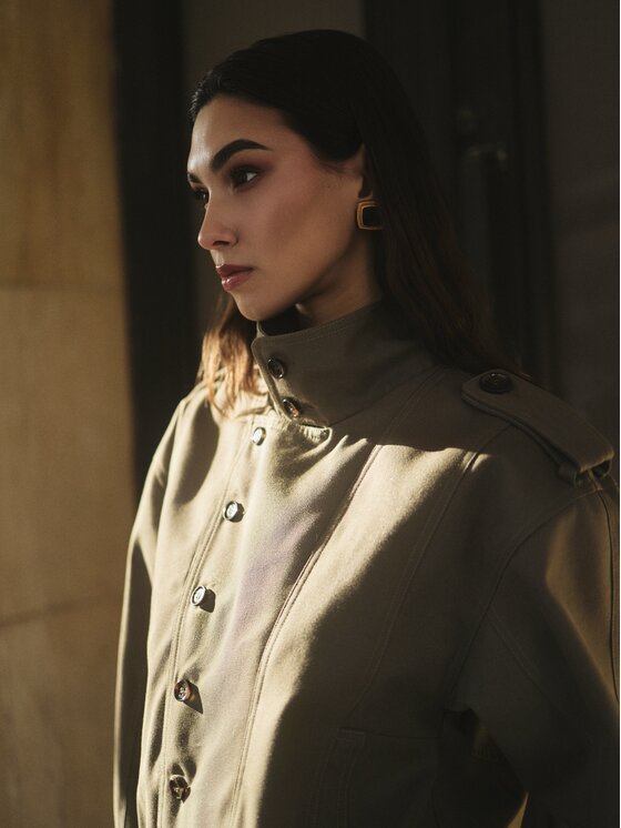Entelier Entelier Kurtka przejściowa krótka pudełkowa Khaki Modern Relaxed Fit
