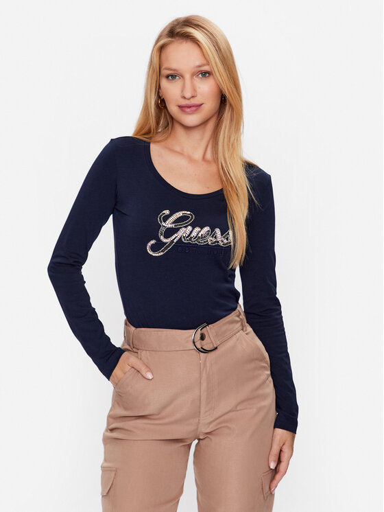 Guess Blūze W3YI37 J1314 Tumši zils Slim Fit