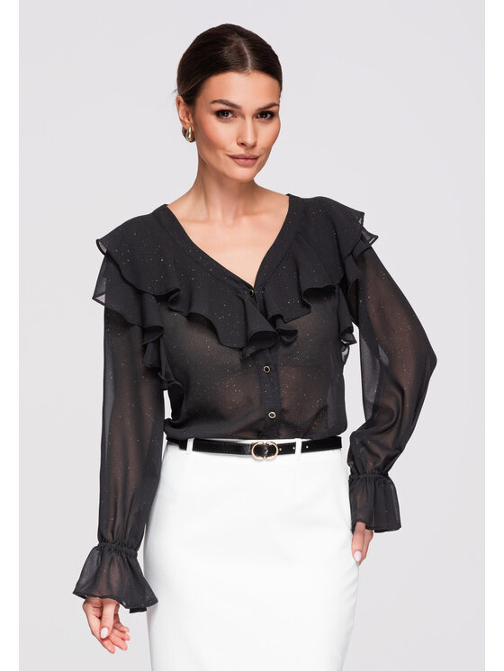 Ombre Ombre Koszula OW-SH-E0029 Czarny Loose Fit