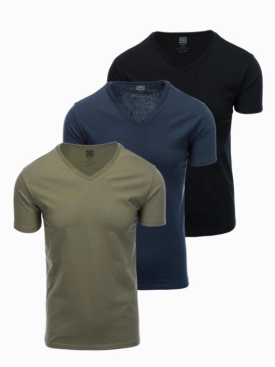 Ombre Ombre Komplet 3 t-shirtów OM-TSBS-0233 Zielony Regular Fit