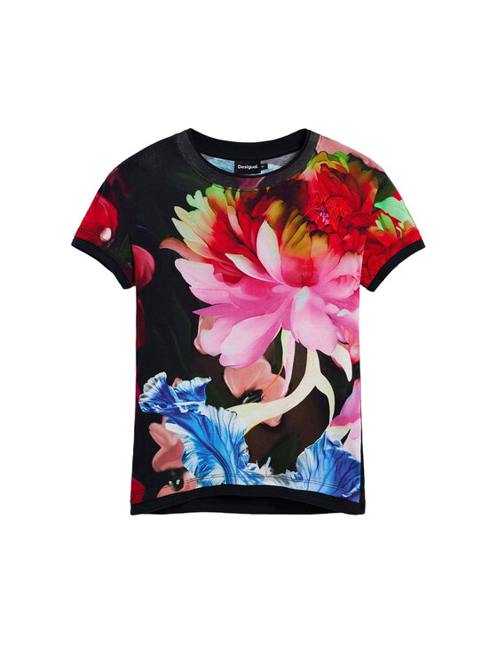 Desigual Desigual T-krekls Multiflowers Lacroix 26SWTK49 Melns Regular Fit
