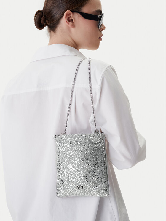 PINKO Geantă Slouchy Coulisse Baby AI 25-26 PCPL 105409 A2WF Argintiu