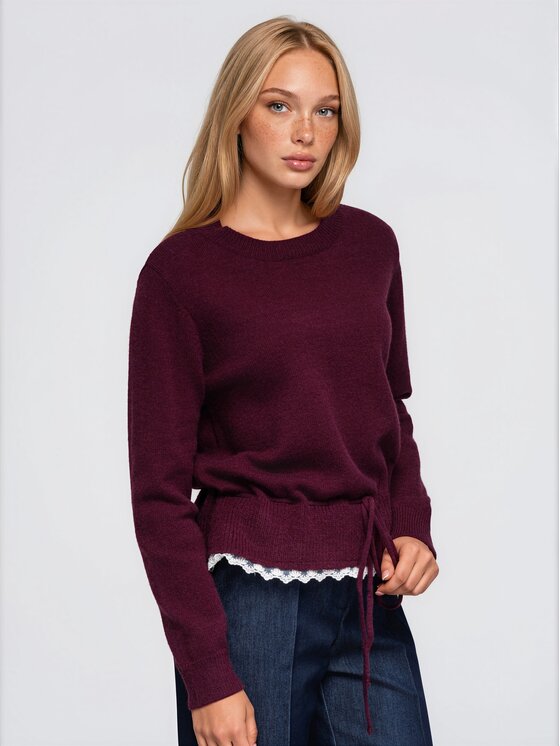 Ombre Ombre Sweter OW-SW-E0070 Bordowy Relaxed Fit