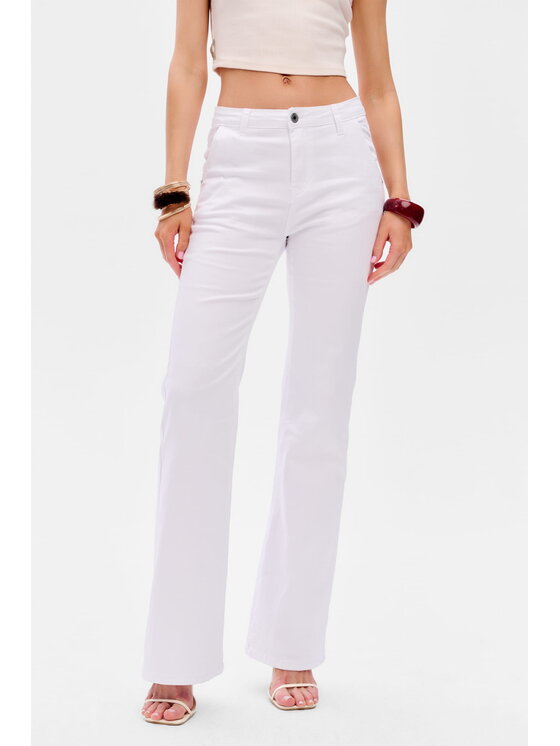 blue shadow blue shadow Spodnie damskie 8056 Écru Regular Fit