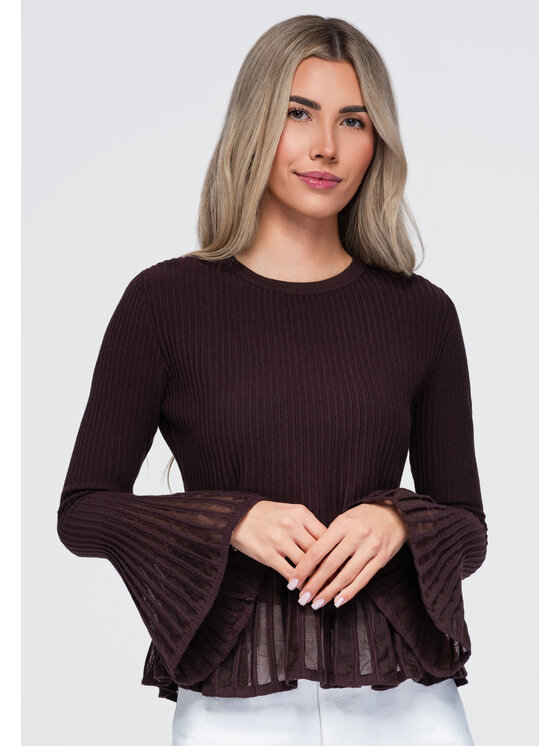 Ombre Ombre Bluzka OW-TS-E0090 Brązowy Slim Fit