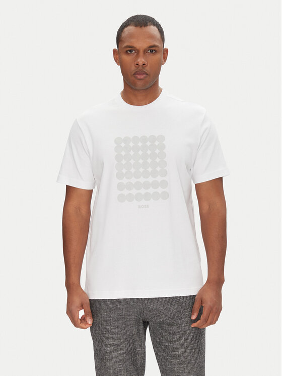 BOSS BOSS Póló Tee Print Striped C 50537845 Fehér Relaxed Fit