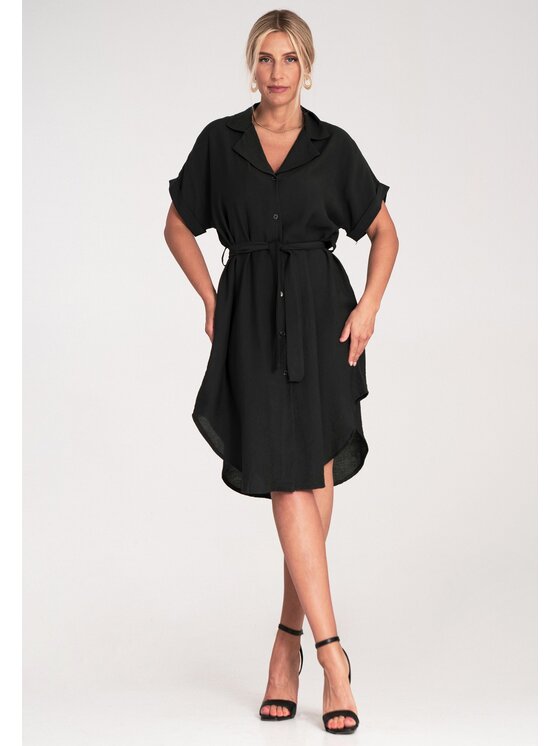 FIGL FIGL Košeľové šaty M1224 Čierna A-Line Fit