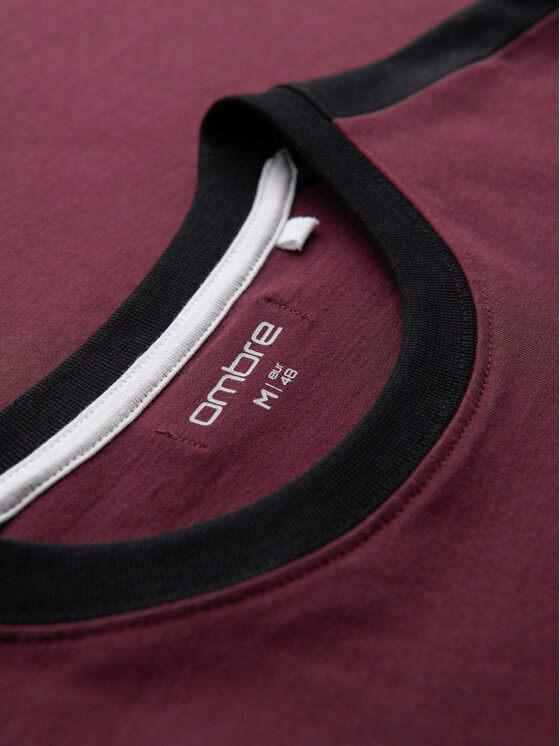 Ombre Ombre T-Shirt OM-TSCT-0115 Bordowy Regular Fit
