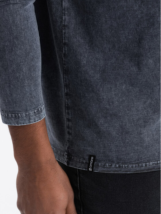 Ombre Ombre S dlouhým rukávem OM-LSWL-22FW-001 Tmavomodrá Regular Fit