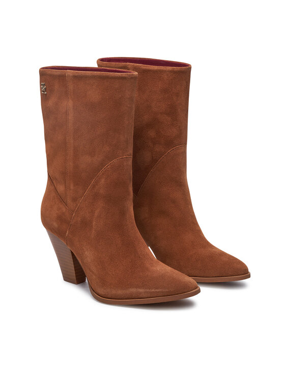 Tommy Hilfiger Tommy Hilfiger Μποτάκια Mid Cowboy Heel Suede FW0FW08435 Καφέ