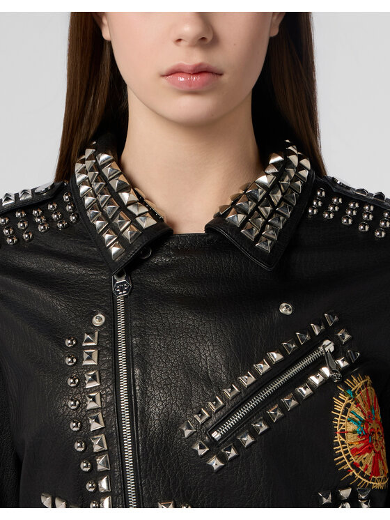 PHILIPP PLEIN PHILIPP PLEIN Kurtka skórzana 29007 Czarny Oversize